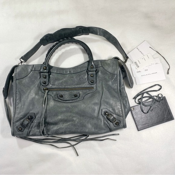 Balenciaga Handbags - 2009 Balenciaga The City Bag 115748 Anthracite 2Way Tote Lambskin